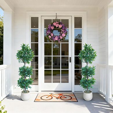 4 ft Artificial Laurel Tree, Triple Ball Topiary Potted Plant with Realistic Moss, UV Resistant