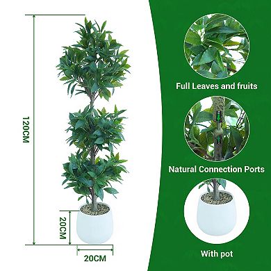4 ft Artificial Laurel Tree, Triple Ball Topiary Potted Plant with Realistic Moss, UV Resistant