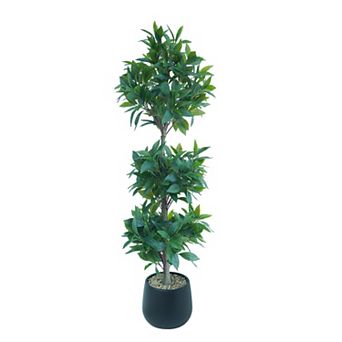 4 ft Artificial Laurel Tree, Triple Ball Topiary Potted Plant with Realistic Moss, UV Resistant