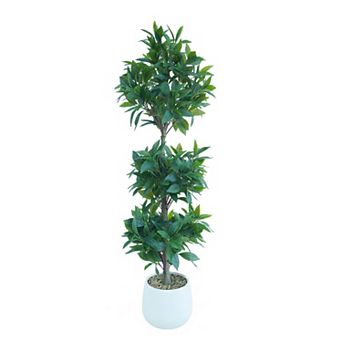 4 ft Artificial Laurel Tree, Triple Ball Topiary Potted Plant with Realistic Moss, UV Resistant