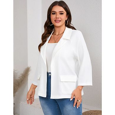 Women's Plus Size Casual Lapel Blazer Open front Office Jacket with Pockets