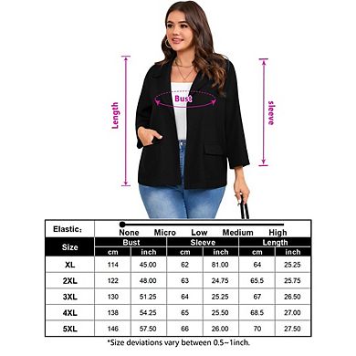 Women's Plus Size Casual Lapel Blazer Open front Office Jacket with Pockets