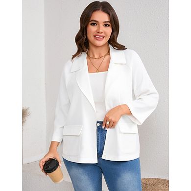 Women's Plus Size Casual Lapel Blazer Open front Office Jacket with Pockets