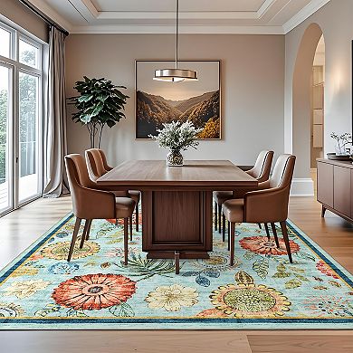 Thin Washable Indoor Carpets, Soft Non Shedding Printed Mats, Low Pile Foldable Floor Covering