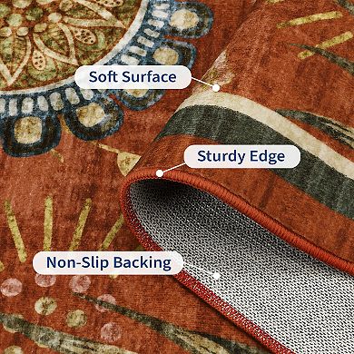 Thin Washable Indoor Carpets, Soft Non Shedding Printed Mats, Low Pile Foldable Floor Covering