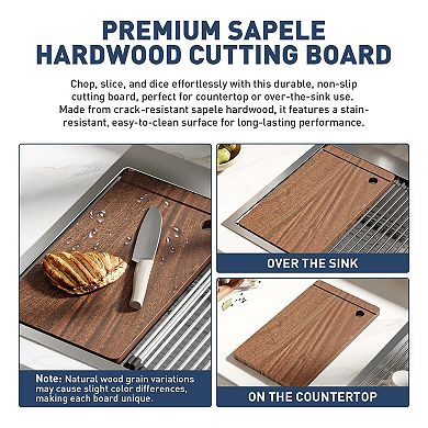 33" x 22" Drop-In Kitchen Sink, Single Bowl Topmount w/Faucet, Cutting Board, Dish/Drying Rack