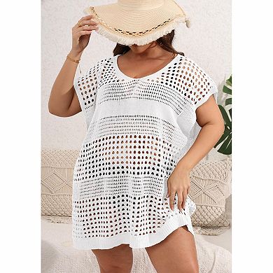 Women's Large Size Bikini Solid Color Grid Cover-up
