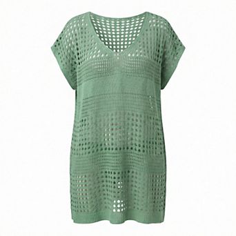 Women's Large Size Bikini Solid Color Grid Cover-up