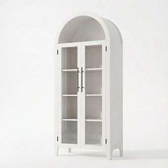 Arched Bookcase with Doors Kitchen Pantry Storage Cabinet Farmhouse Display Shelf Adjustable Tiers