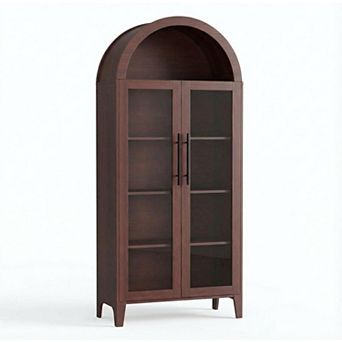 Arched Bookcase with Doors Kitchen Pantry Storage Cabinet Farmhouse Display Shelf Adjustable Tiers