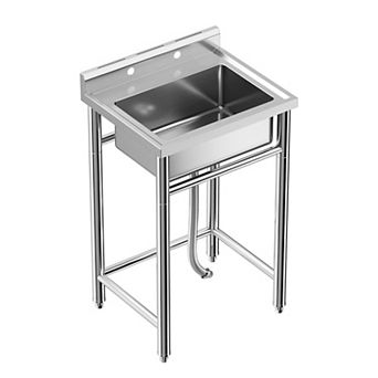 28" Freestanding Stainless Steel Utility Sink, Deep Single Bowl Basin with Storage Shelf