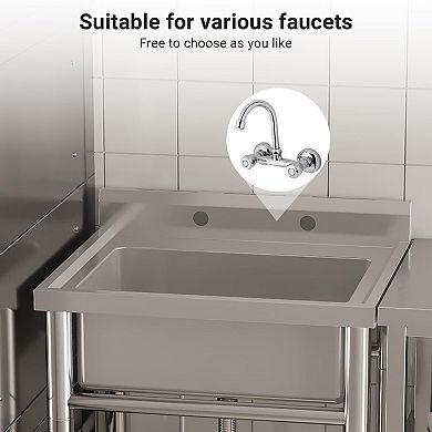 28" Freestanding Stainless Steel Utility Sink, Deep Single Bowl Basin with Storage Shelf