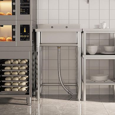 28" Freestanding Stainless Steel Utility Sink, Deep Single Bowl Basin with Storage Shelf