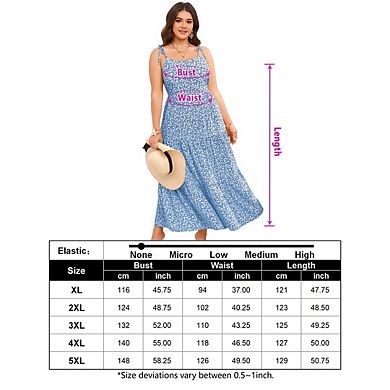 Women's Plus Size Floral Print Spaghetti Strap Maxi Dress U-Neck Layered Spaghetti Strap Maxi Dress