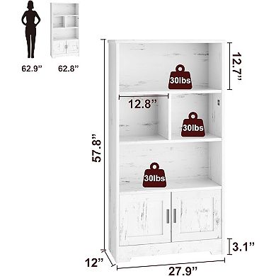 Modern Wooden Bookshelf Large Vertical Storage Display Cabinet Bookcase with Doors