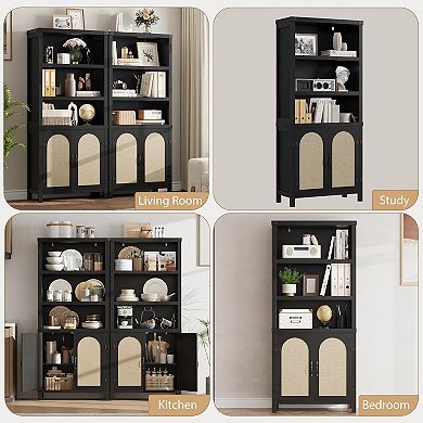 Bookshelf and Bookcase with Doors Double Wide Large Bookshelves Open Display Shelves