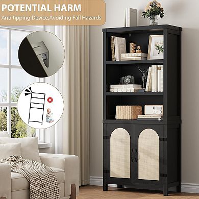 Bookshelf and Bookcase with Doors Double Wide Large Bookshelves Open Display Shelves