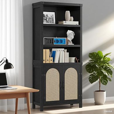 Bookshelf and Bookcase with Doors Double Wide Large Bookshelves Open Display Shelves