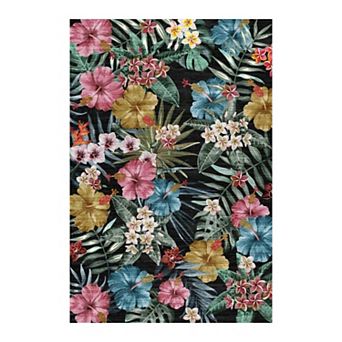 Retro Floral Persian Rug - Non-Slip Washable Low Pile Stain Resistant Accent Mat for Living Room