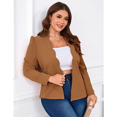 Plus Size Women's Casual Hook Button Blazer Long Sleeve Ruffled Placket Business Blazer