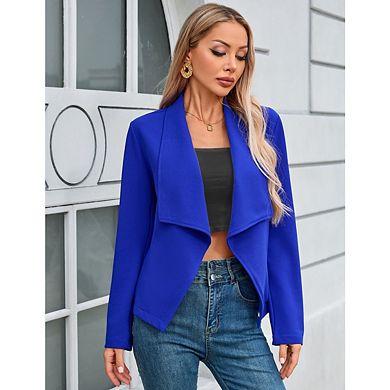 Women's Casual Solid Color Collar Short Blazer Lightweight Long Sleeve Cardigan Blazer