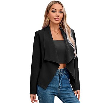 Women's Casual Solid Color Collar Short Blazer Lightweight Long Sleeve Cardigan Blazer