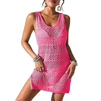 Women's Swimsuit Cover up Sleeveless Knit Swimsuit Cover up Crocheted Beach Dress