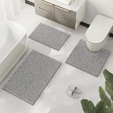 3-piece chenille bathroom rug set, soft, absorbent, and non-slip.