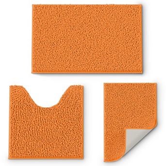 3 pc chenille bathroom rug set, soft, absorbent, and non-slip.
