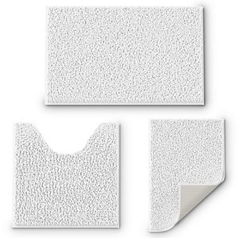 3 pc chenille bathroom rug set, soft, absorbent, and non-slip.