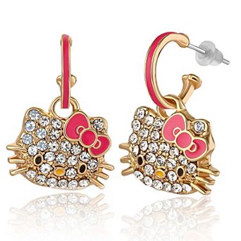 Sanrio Hello Kitty Pave Crystal Dangle Hoop Earrings for Women, Officially Licensed