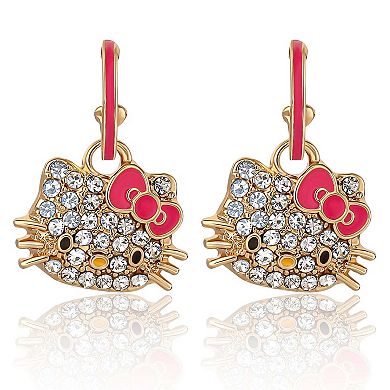 Sanrio Hello Kitty Pave Crystal Dangle Hoop Earrings for Women, Officially Licensed