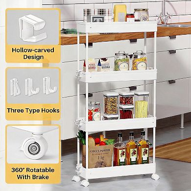 Slim Rolling Cart 4 Tier Narrow Storage Tower