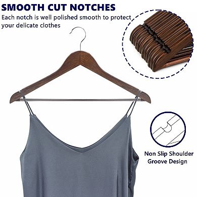 20pcs Vintage Walnut Wooden Coat Hangers with Non-Slip Pant Bar