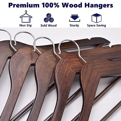 20pcs Vintage Walnut Wooden Coat Hangers with Non-Slip Pant Bar