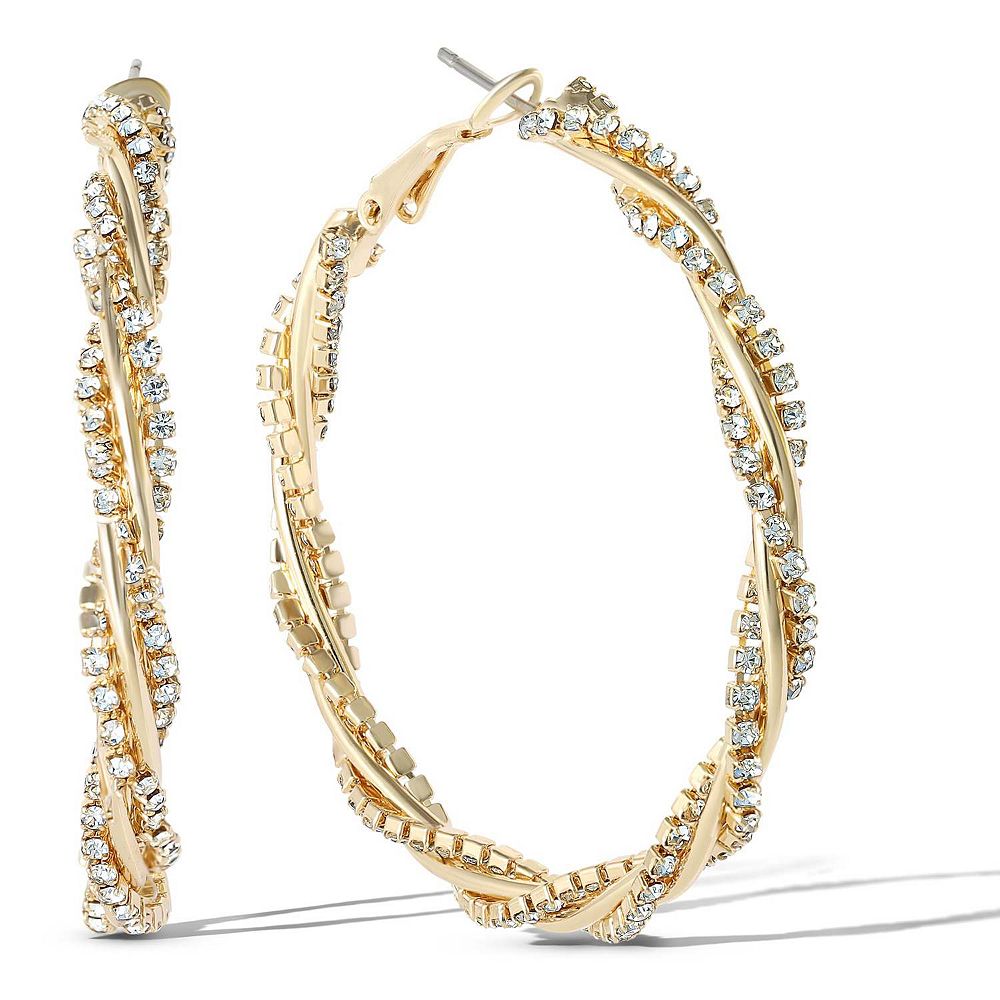 JS Jessica Simpson Spiral Hoop Crystal Earrings in Gold-Tone