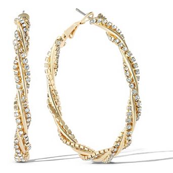 JS Jessica Simpson Spiral Hoop Crystal Earrings in Gold-Tone