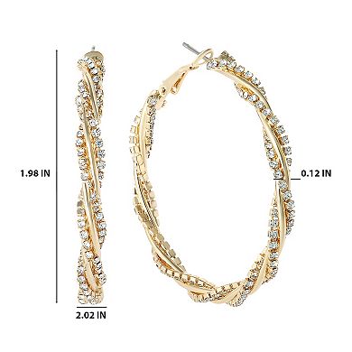 JS Jessica Simpson Spiral Hoop Crystal Earrings in Gold-Tone