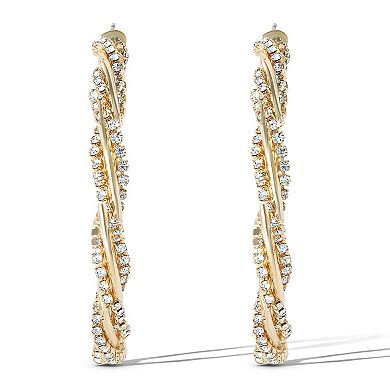 JS Jessica Simpson Spiral Hoop Crystal Earrings in Gold-Tone