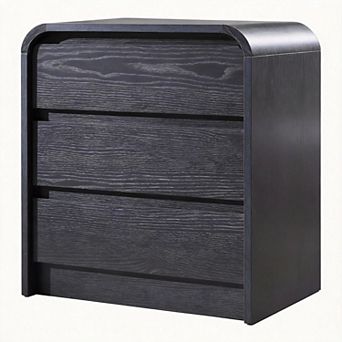Modern Nightstand with Charging Station 3-Drawer Curved Bedroom End Table