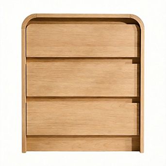 Modern Nightstand with Charging Station 3-Drawer Curved Bedroom End Table