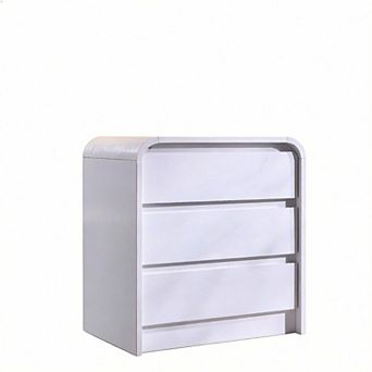 Modern Nightstand with Charging Station 3-Drawer Curved Bedroom End Table