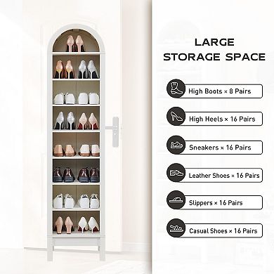 Arched Bookshelf 8-Tier Open Storage Adjustable Wood Display
