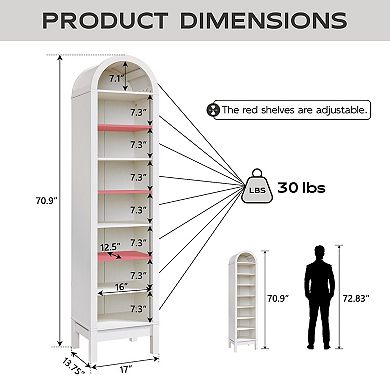 Arched Bookshelf 8-Tier Open Storage Adjustable Wood Display