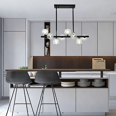 Black Modern Linear Chandelier Rectangular Chandeliers for Kitchen Island Dining Table