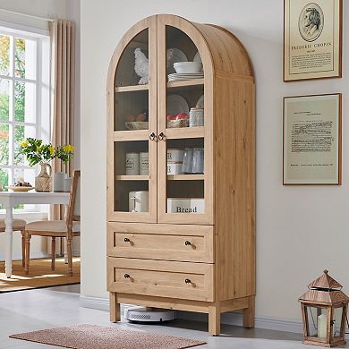 Arched Pantry Cabinet Farmhouse Wood Storage Drawers Shelves