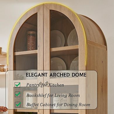 Arched Pantry Cabinet Farmhouse Wood Storage Drawers Shelves