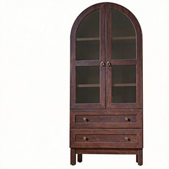 Arched Pantry Cabinet Farmhouse Wood Storage Drawers Shelves