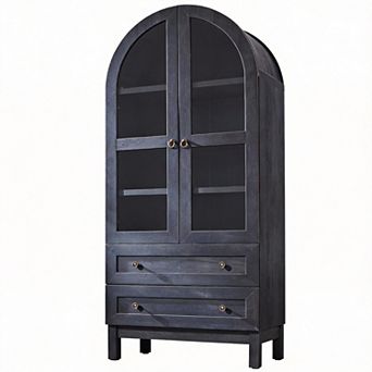 Arched Pantry Cabinet Farmhouse Wood Storage Drawers Shelves