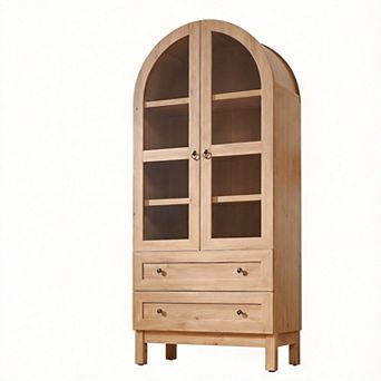 Arched Pantry Cabinet Farmhouse Wood Storage Drawers Shelves